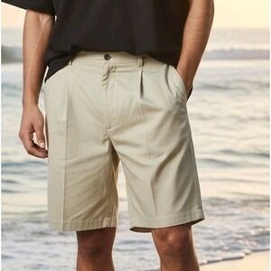 Brandini Le Collezioni Men Silk Cotton Blend Pleated Khaki Shorts Excellent